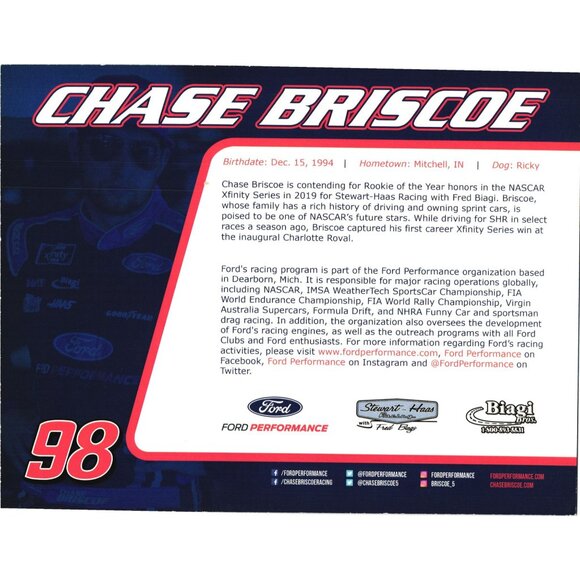 Chase Briscoe Ford Performance Promo Card 8.5x11 NASCAR Racing - Picture 4 of 4